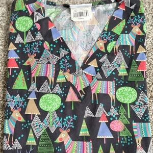 Uniform Advantage Colorful Reindeer Print Scrub Top